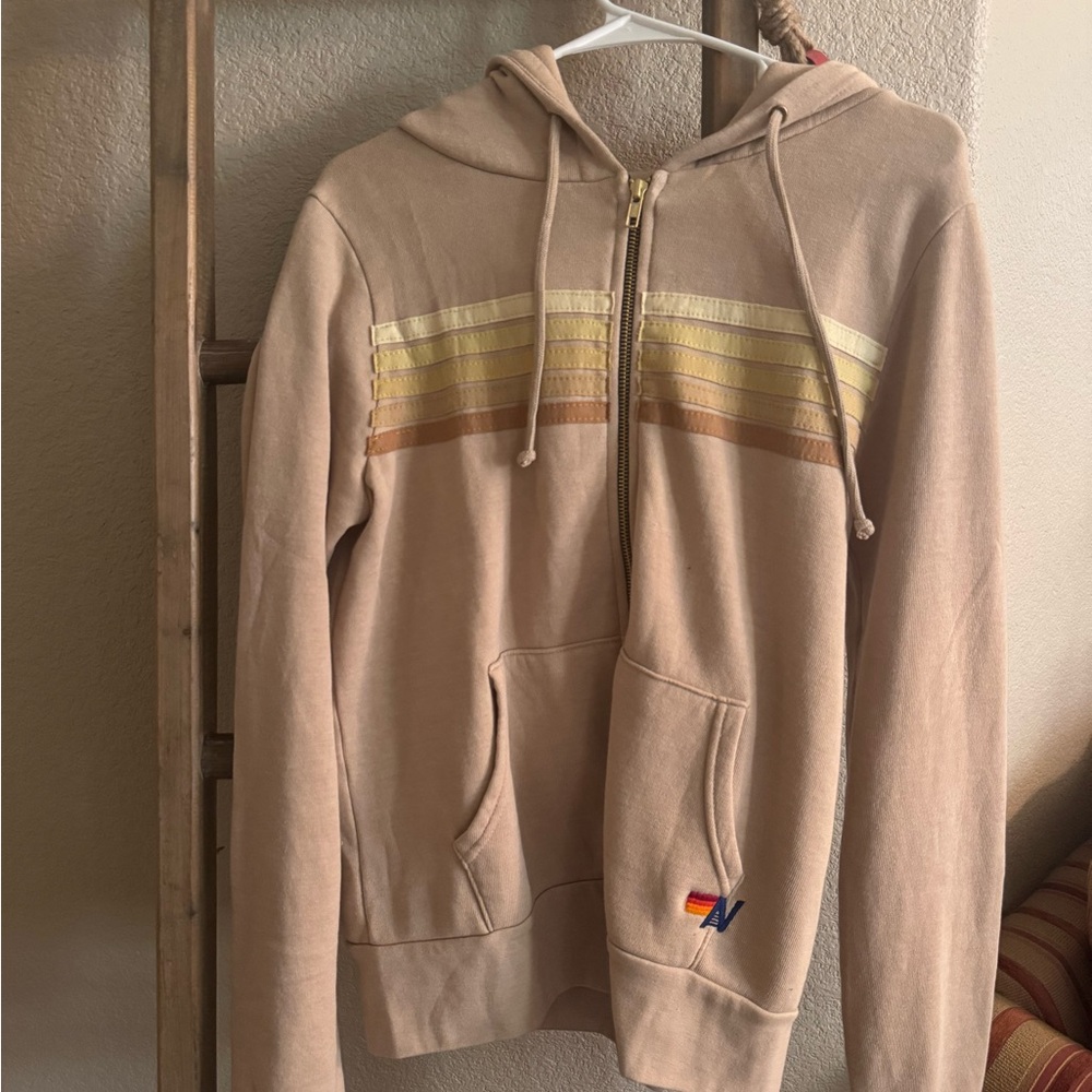 Aviator Nation Tan and Yellow Zip Up Sweater